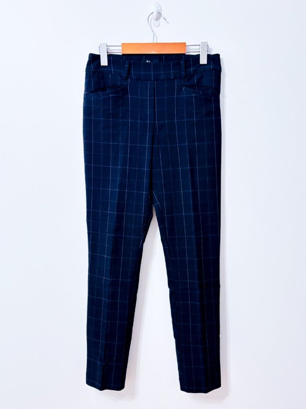 REITMANS Navy Windowpane Plaid Straight Leg Dress Pants Stretch Office Size 8
